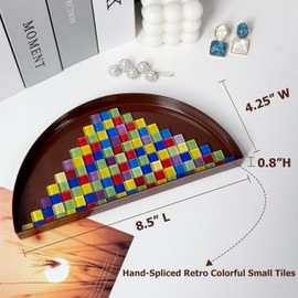 TIGERMILLION Metal Jewelry Tray with Jewelry Cleaning Cloth, Perfume Tray Catchall Tray Bedside Vanity Nightstand Caddy Holder Desk Storage Plate Organizing Necklace Earrings Ring (Brown, 1/2 Circle)