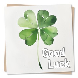 Good Luck Watercolour Card - Watercolour Four Leaf Clover - Heart Shaped Leaves - For Exams, New House, New Job or Other Occasions - For Friend, Best Friend, Daughter, Son, Niece, Relative or Other