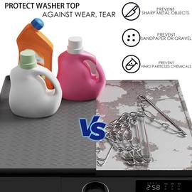Momooda Silicone Washer and Dryer Covers for the Top, Non Slip Waterproof Washer Dryer Top Protector Mat, Washable Machine Cover for Laundry, 25.6"x23.6", Grey
