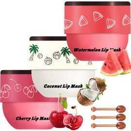 3 unidades de bálsamo labial de abeja, máscara labial Honey Pot, sandía, cereza y coco, máscara de labios hidratante de propóleo, prevención hidratante, exfoliantes de labios secos y agrietados (sandía, cereza y coco)