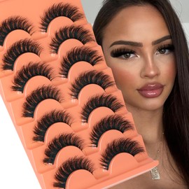 Focipeysa Focipeysa Fluffy Volume False Eyelashes Cat Eye Lashes Thick Fake Eyelashes Dramatic Faux Mink 9D 16mm Pack 7 Pairs