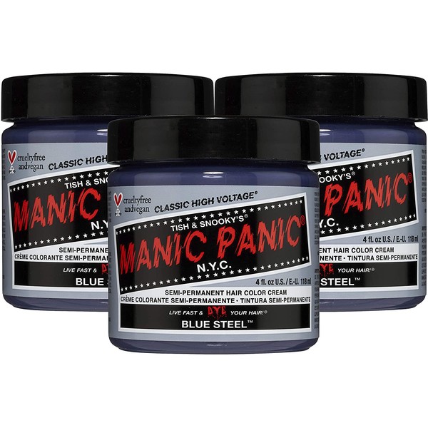 Manic Panic Blue Steel Hair Dye – Classic High Voltage - (3PK) Semi-Permanent Hair Color - Cool, Silver Hair Dye With Blue Undertones - Vegan, PPD & Ammonia-Free - For Coloring Hair on Women & Men