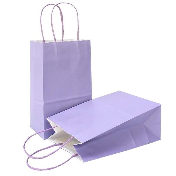 AZOWA Gift Bags Small Kraft Paper Bags with Handles (5 x 3.1 x 8.2 in, Light Purple, 25 Pcs)