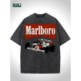 American Retro Washed Cotton Tee for Men | Festival Gift | Casual Summer All-Match | Vintage VibesColor: Black, Size: M