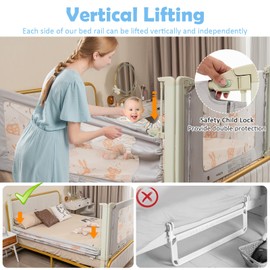 BABY JOY Bed Rail for Toddlers, 70" Vertical Lifting Extra Long Infants Safety Bed Side Rails with Double Lock, Foldable Baby Bed Rail Guard for Twin Double Full Size Queen King Mattress (Gray)
