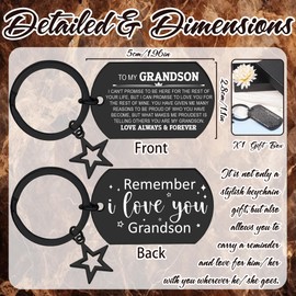 To My Grandson Inspirational Keychain - Black Remember I Love You Star Pendant Keychains for Teen Boys Men Birthday Graduation Christmas Stocking Stuffers Grandson Gifts from Grandma Grandpa