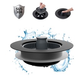 Hibbent Upgraded 3 in 1 Kitchen Sink Drain Strainer and Stopper Combo-Foldable Handle with Flat Round Handle