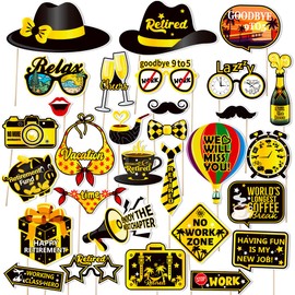 Happy Retirement Photo Booth Props,Officially Retired No Work Zone Adventure Begins Photo Backdrop,Black Gold Retirement Theme Cutouts,Farewell Retirements Photo Booth Props for Men Women