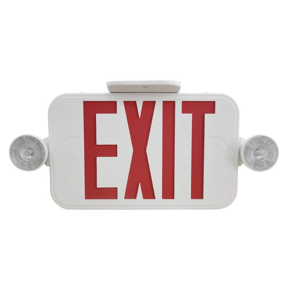 LIT-PaTH LED Combo Emergency EXIT Sign with 2 Adjustable Head Lights and Back Up Batteries- US Standard Red Letter Emergency Exit Lighting, UL 924 and CEC Qualified, 120-277 Voltage, 1-Pack