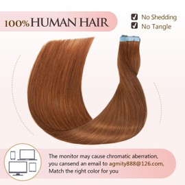 AGMITY Invisible Tape in Hair Extensions Human Hair Dark Auburn 14 inches 20pcs 40g/pack Straight Seamless Weft Skin Thick Hair Tape in Extensions(14 inches #33 Dark Auburn)