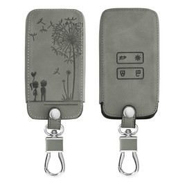 kwmobile Car Key Cover Compatible with Renault 4 Button Car Key Smart Key (only Keyless Go) - Synthetic Nubuck Leather Fob Cover - Dandelion Love Grey
