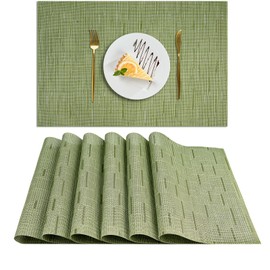 AUAUY Table Mats Set of 6, Non-Slip Heat Resistant Place Mats, PVC Washable Table Placemats for Kitchen Dinning Restaurant, Place Mats for Table, 30x45cm/11.8x17.7in (Green)