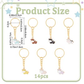 CRASPIRE 14Pcs Cow Enamel Keychains Cute Animal Farm Key Chain 7 Color Hanging Pendant Charm Keyrings Bulk for Purse Car Earphone Bag Wallet Backpack Decorations Party Favors Bulk