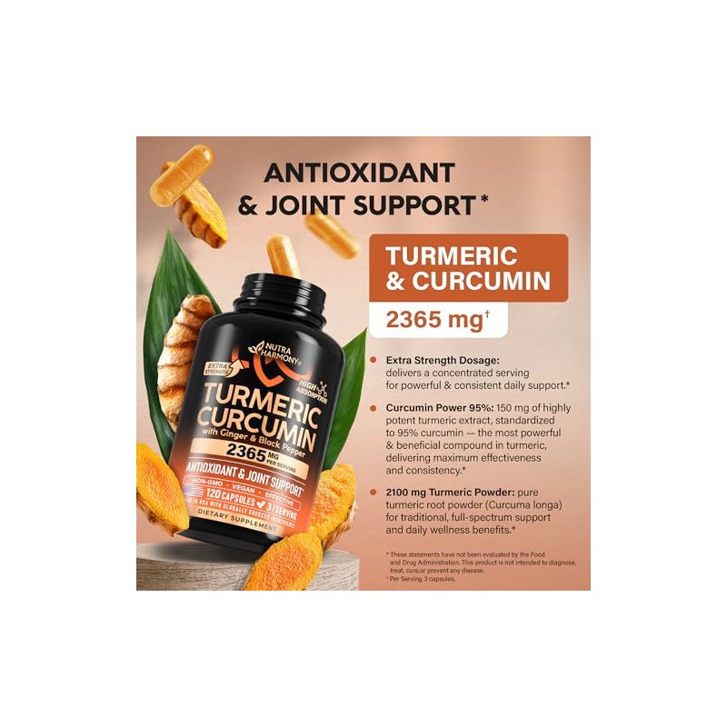 Turmeric Curcumin Supplement 2365 mg - Turmeric with Ginger &