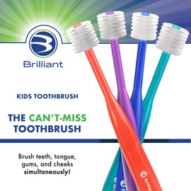 Brilliant Oral Care Kids Toothbrush with Soft Bristles and Round Head, for a Child Approved, Easy to Use All-Around Clean Mouth, Ages 5-9 Years, Red, 1 Pack | Brilliant