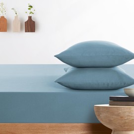 Wake In Cloud - Queen Fitted Sheet Set, 1000TC Ultra Soft Microfiber Bedding, Extra Deep Fitted Sheet & 2 Pillowcases, 3 Pieces, Steel Blue, Queen Size