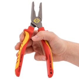 C.K Redline 2025 Edition VDE Combination Plier & Cutter 200mm, 1000v Insulated Electrical Flat Nose Pliers & Wire Cable Cutters, Electricians Engineer Croppers Snips Electrician, CK Tools T39072A 200