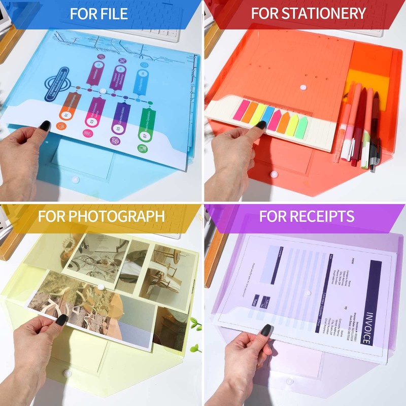 LEOBRO File Folders for Documents, 4 Pcs Plastic Folders with