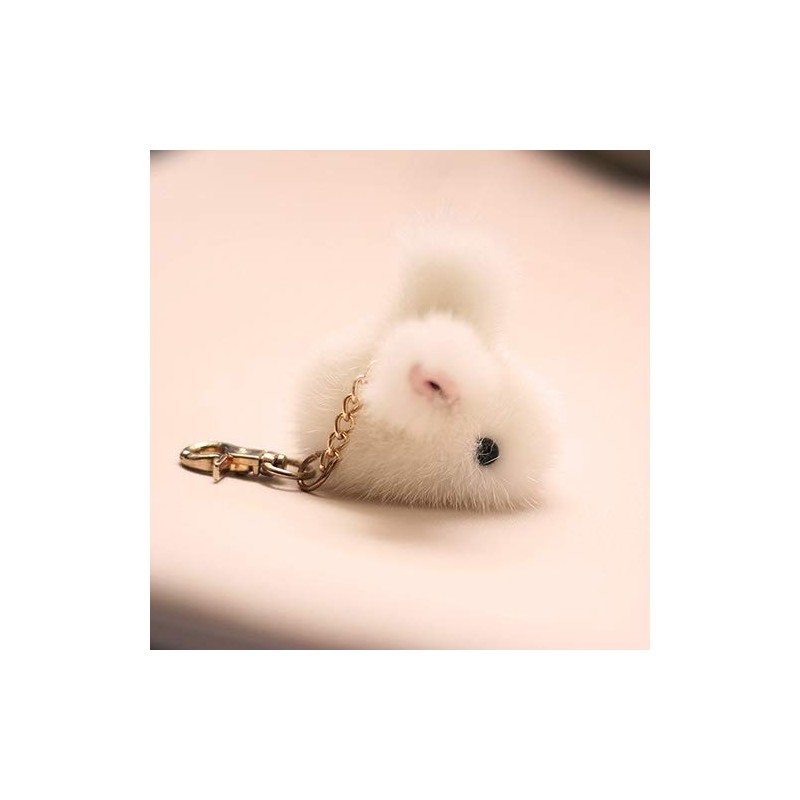 Rabbit Premium Mink Fur Charm Lanyard Bag Charm Keychain, Mink