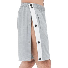 YOSINISO Men's Post Surgery Tearway Shorts, Snap On Off Tear Way Recovery Medical Basketball Shorts 2 Side Leg Full Open Athletic Breakaway Pants with Pockets Grey