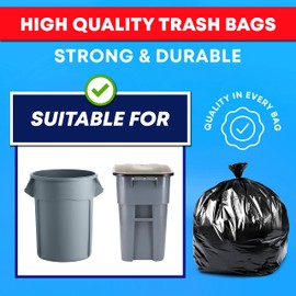 Tasker 40-45 Gallon Trash Bags, (50 Bags w/Ties) Large Black Heavy Duty Garbage Bags - fits 39 Gallon - 40 Gallon - 42 Gallon - 44 Gallon