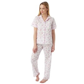 Dplay outlet Women's Ladies Polly Cotton Short Sleeve Pyjamas PJ'S (12-14, Pink)