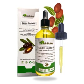 Sainbiotics™ 100ml Organic Golden Jojoba Oil| Natural Unrefined Cold Pressed Oil | Unscented| Suitable For Vegan| Suitable For All Skin Types| For Face, Body, Hand, Hair, Beard & Nail