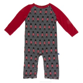 KicKee Pants Little Boys Print Long Sleeve Raglan Romper - Queen's Guard, 3-6 Months