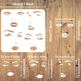 FINGERINSPIRE Female Face Painting Stencil 11.8x11.8inch Reusable Facial Expression Stencil Woman Face Drawing Template Eyebrows Eyes Nose Mouth Stencil for Painting on Wood, Canvas, Wall