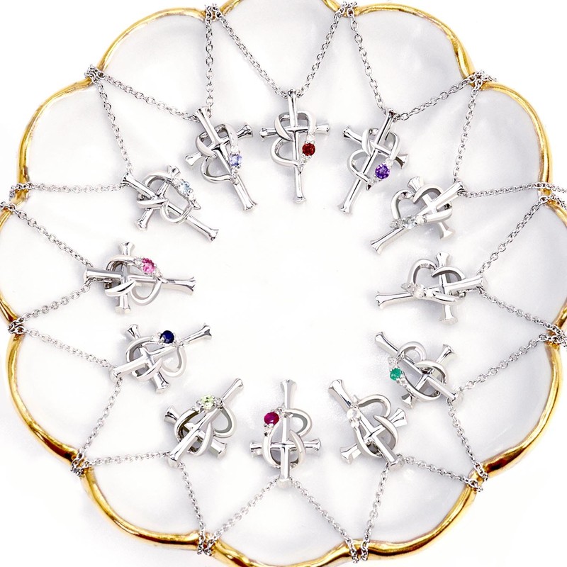 Sears p5257 Necklace, Cross Heart, Diamond & Birthstone, Silver, Silver,