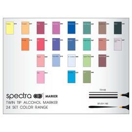 Chartpak Spectra AD Marker, Tri-Nib and Brush Dual-Tip, 24 Assorted Basic Color Set in Hard Plastic Cube, 1 Each (SBASIC24AD)