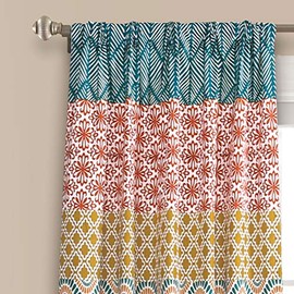 Lush Decor Par de Cortinas de Ventana de Rayas Bohemias Coloridas con diseño Atrevido, 52 Pulgadas de Ancho x 84 Pulgadas de Largo, Turquesa y Naranja