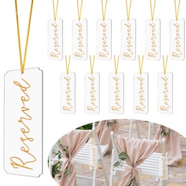 12 Pack Acrylic Reserved Chairs Signs for Wedding, Catcan Reserved Pew Signs for Church Restaurant Wedding Events Pews Chair with Gloden Hanging Rope