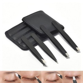 4-Piece Beauty Tool Set: Hair Ingrown & Eyelash Tweezers 4-Piece Tweezer Pouch Set