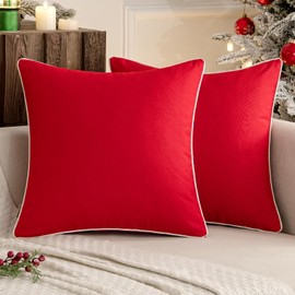 MIULEE Pack of 2 Outdoor Waterproof Pillow Covers Decorative Farmhouse Throw Pillow Covers Square Solid Color Couch Pillow Covers Christmas for Patio Tent Bed Sofa Living Room 18x18 Inch Red