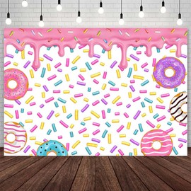 AIBIIN 7x5ft Sweet Donut Theme Party Backdrop for Girl Donut Grow Up Birthday Party Photography Background Pink Confetti Sprinkle Donut Baby Shower Party Decorations Banner Photo Props
