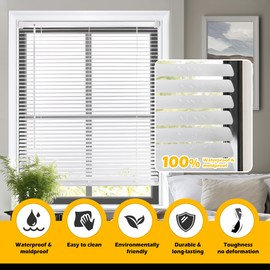 LazBlinds Cordless 1" Vinyl Mini Blinds for Indoor Windows - Light Filtering Horizontal Window Blinds & Shades, 35" W x 36" H, White