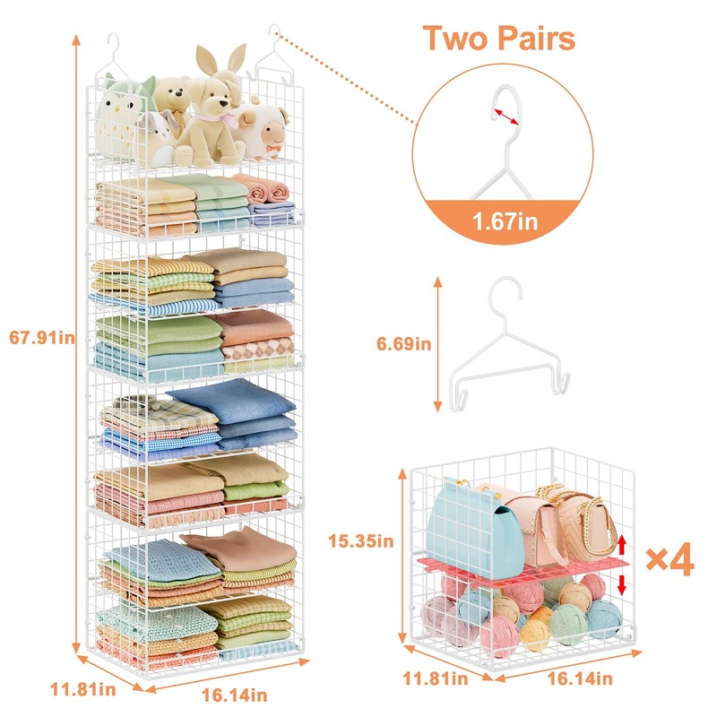 8 Tier Extended Width Hanging Closet Organizer, Sweater Storage for