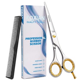 Foxian Hairdressing Professional Scissors for Barbers & Hairdressers 6" Stainless Steel Hair Cutting Scissors with Comb for Men & Women
