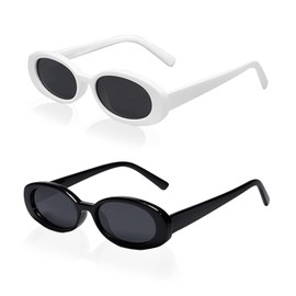 Werownsgso Pack of 2 Vintage Oval Sunglasses, 90s Retro Sunglasses, Vintage Cat Eye Sunglasses, Fashionable Slim Sunglasses for Women, Travel Gifts, Colour 3