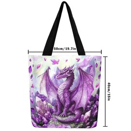 Castle Fairy Dragon - Bolsa de lona estética para mujer, bonita bolsa de comestibles reutilizable Axolotl, gris púrpura, 50x40