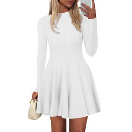 PRETTYGARDEN Women's Long Sleeve Fall Dress 2025 Casual Classy Swing A Line Ruffle Mini Short Homecoming Party Dresses (White,Large)