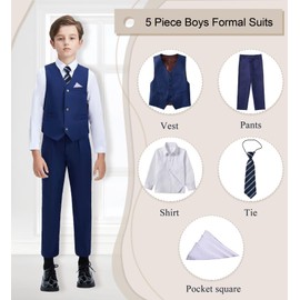 Boys Navy Blue Suit Dress Vest Pants Suit Set for Boys Teens Communion Wedding Outfit Formal Dress Clothes Size 16