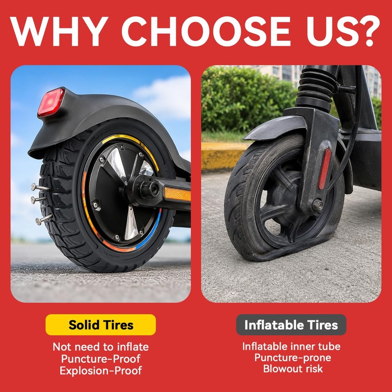 PaoWin 2 PCS 9.5x2.5-6.1 Solid Scooter Tires, 9.5x2.50 Off-Road Tire,