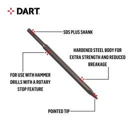 DART SDSPP25 SDS+ Pointed Chisel, Grey, 250 mm