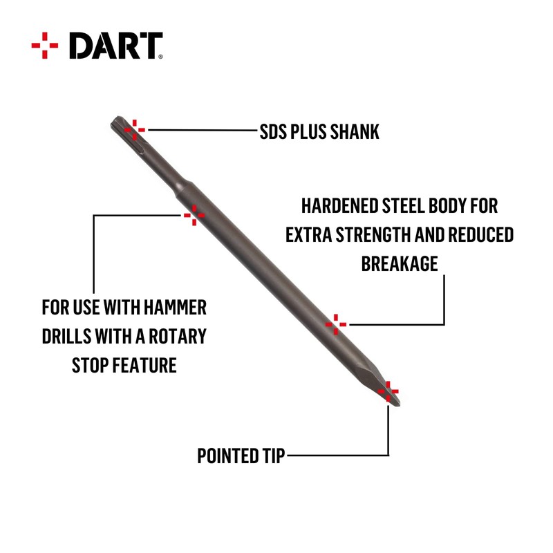 DART SDSPP25 SDS+ Pointed Chisel, Grey, 250 mm