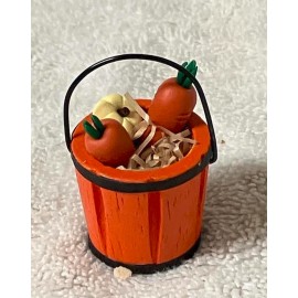 MW Miniature Orange Pail with Pumpkin and Carrots, Fall Harvest Bucket Fairy Garden