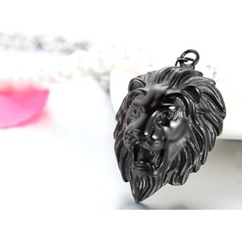 JewelryWe men’s stainless steel necklace with lions head biker pendant, 55-cm chain, gift, Stainless Steel, Black