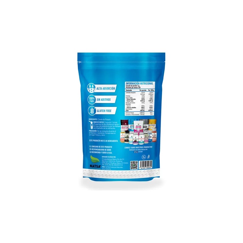 Citrato De Potasio, Calidad Premium, Bolsa 1 Kg Sabor Natural