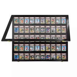 Pennzoni Display Baseball Card Display Case Sports Card Frame Lockable -Holds 50 PSA Graded Cards - Black